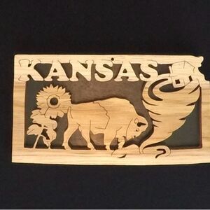 Handcrafted Wooden KANSAS State
Plaque - Custom State Wall Art - Great Gift!